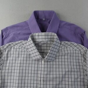 Lot of 2 State and Liberty Dress Shirts Mens Medium Check Stretch Athletic